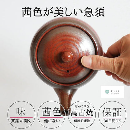 Banko-yaki Japanese Kyusu Teapot 370ml Red with Bottom Mesh Strainer - 2-Person, Up to 2nd Brew