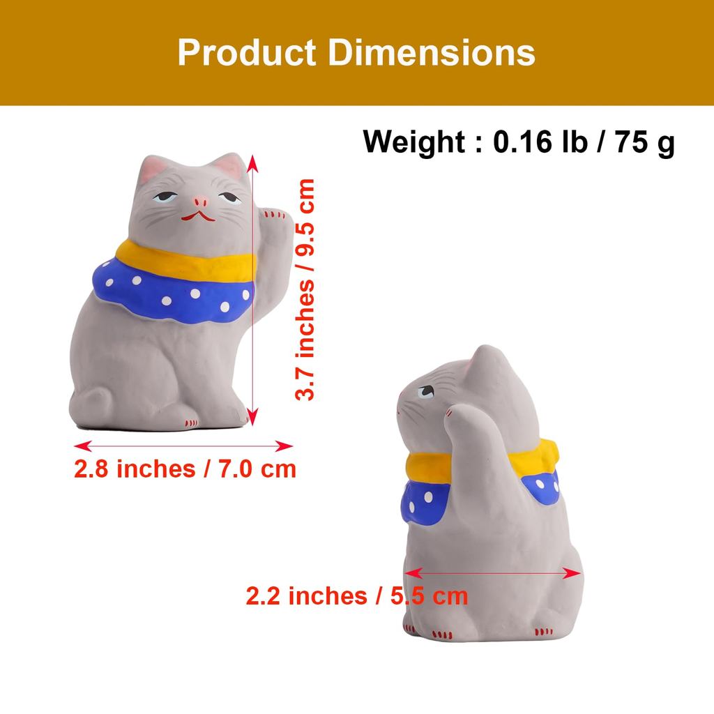 COTONOHA Seto-Yaki Maneki Neko Ceramic Lucky Cat Figurine – Handmade Japanese Shelf Ornament, 9.4 cm (White)
