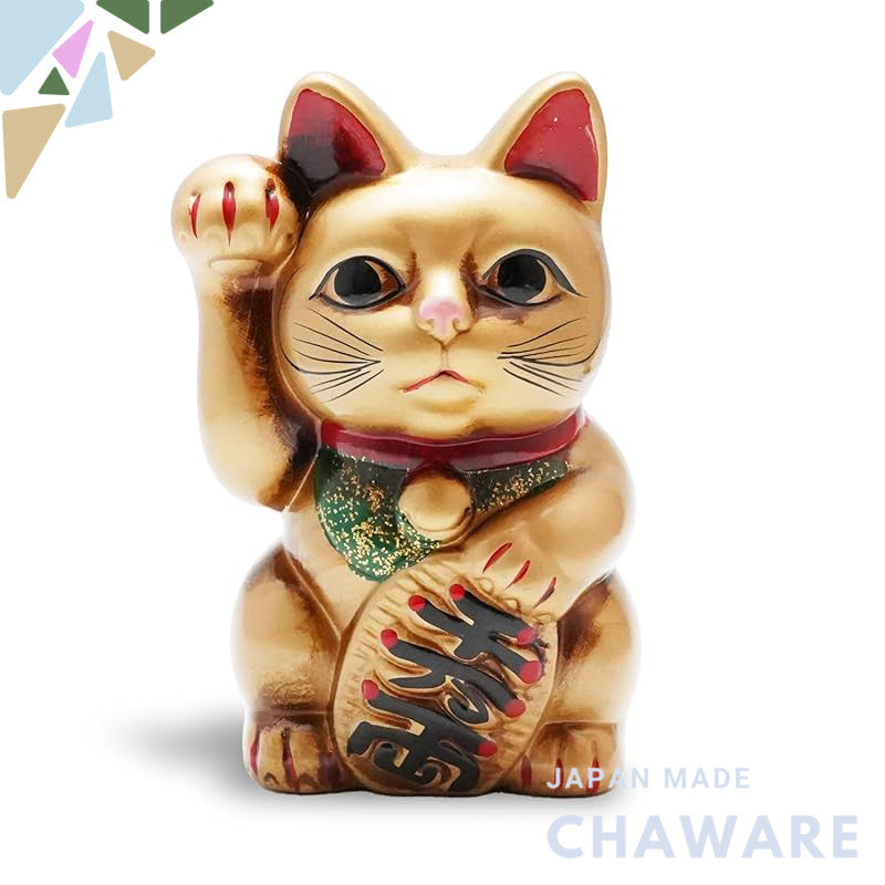 Seto-Yaki Hand-Painted Ceramic Maneki Neko Piggy Bank - 6.3-inch Japanese Lucky Cat Figurine for Home Decor, Good Fortun