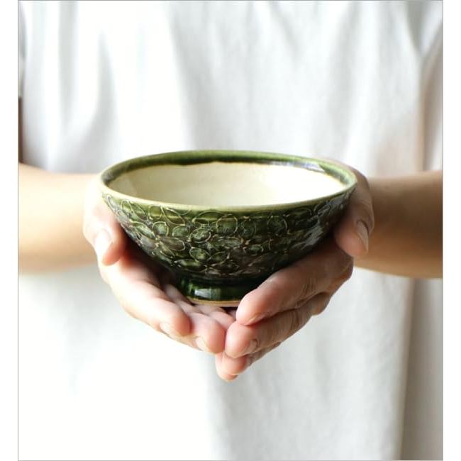 Seto-yaki Rice Bowl Oribe Floral Ceramic, Microwave & Dishwasher Safe, Japan-made