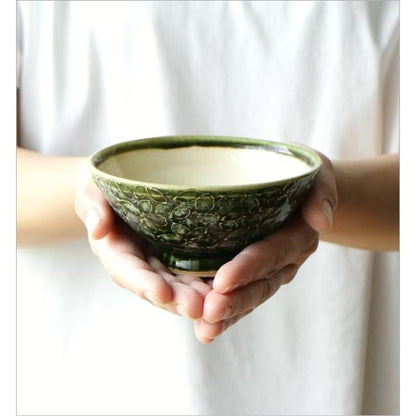 Seto-yaki Rice Bowl Oribe Floral Ceramic, Microwave & Dishwasher Safe, Japan-made