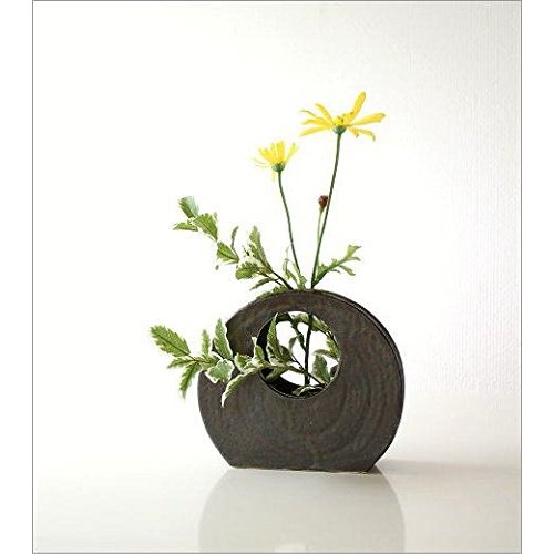 Seto Ware Ceramic Single-Stem Vase - Japanese Black Glaze Round-Window Flower Vase, Made in Japan