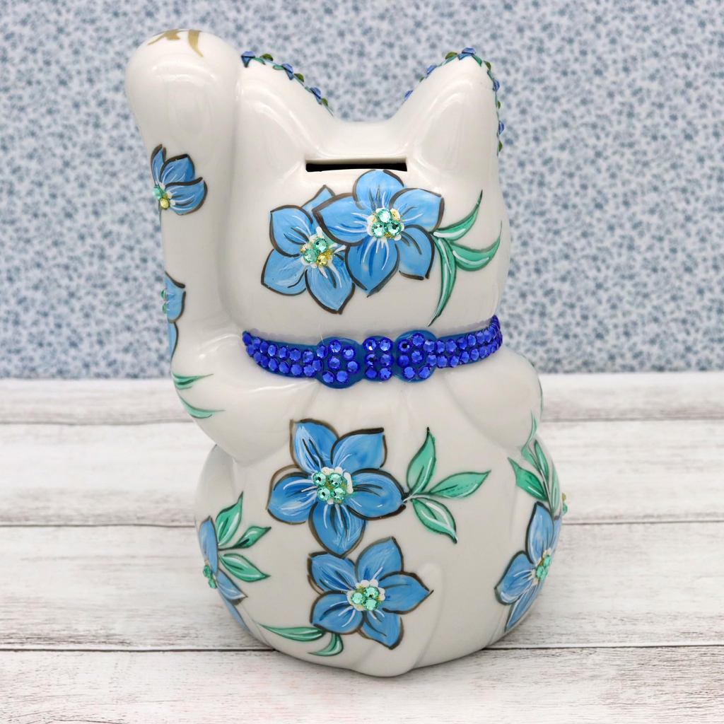 Craftsman House Gorgeous Hand-Painted Seto Ware Maneki-Neko Lucky Cat — Handcrafted Japanese Good Luck Ornament (Red/Blue)