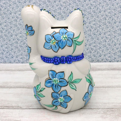Craftsman House Gorgeous Hand-Painted Seto Ware Maneki-Neko Lucky Cat — Handcrafted Japanese Good Luck Ornament (Red/Blue)
