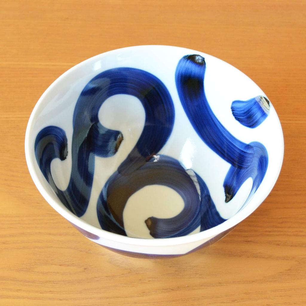 Stylish Donburi Noodle Bowl 15.8cm Arita Hasami Porcelain Ceramic, Large Karakusa - Made in Japan