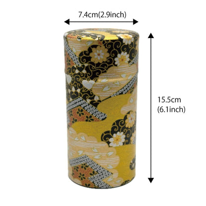 Kumataro Noguchi Tea Canister - 200g Large Capacity, Japanese Washi Paper Design, Includes Inner Lid, Elegant Gold Arabesque, Made in Japan