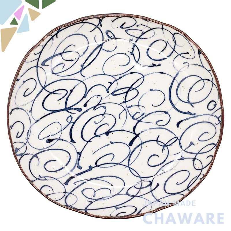 Mino Ware Oval Pasta & Curry Plate, Approx. 25×23 cm – Made in Japan, Microwave & Dishwasher Safe, Handcrafted Pattern