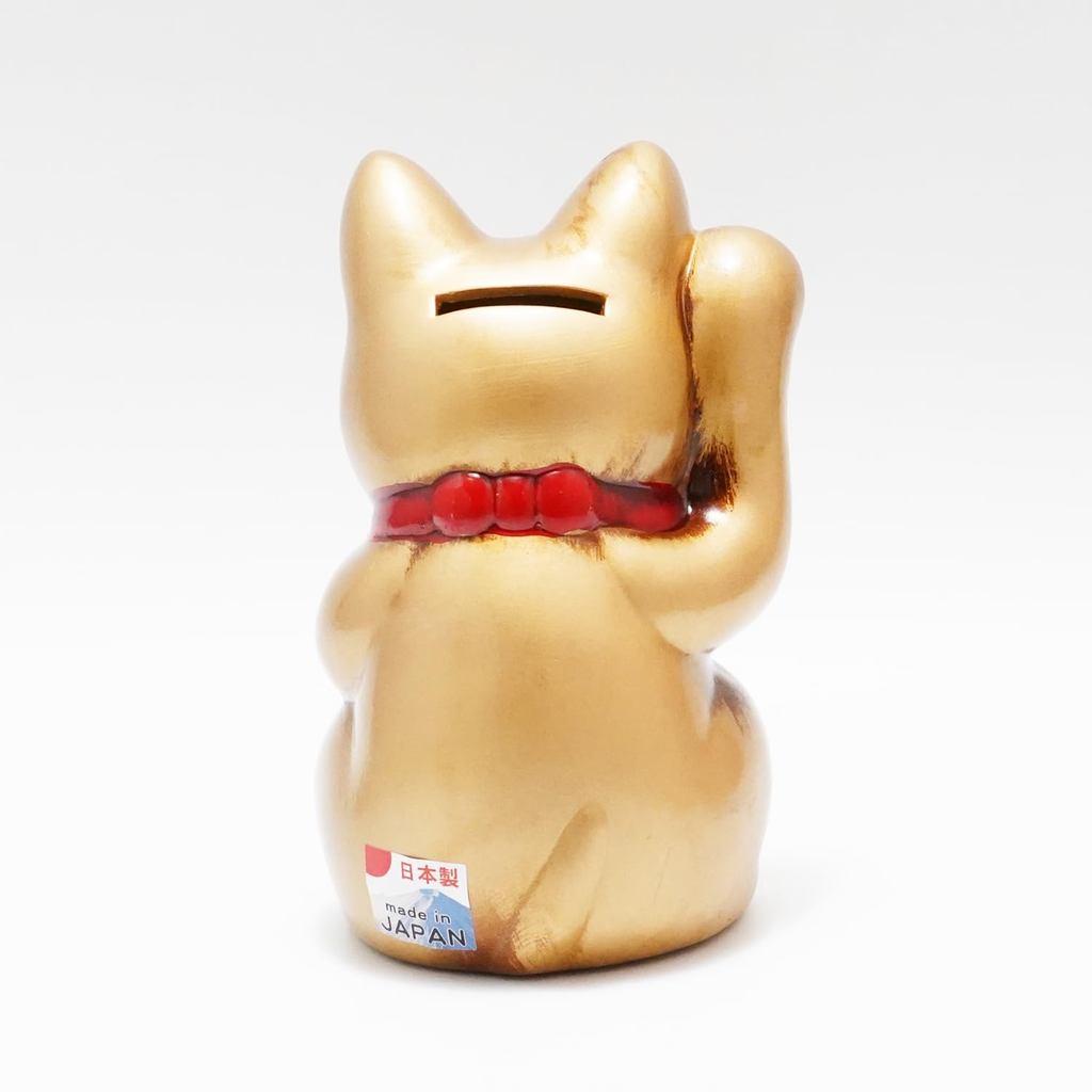Seto-Yaki Hand-Painted Ceramic Maneki Neko Piggy Bank - 6.3-inch Japanese Lucky Cat Figurine for Home Decor, Good Fortune and Prosperity