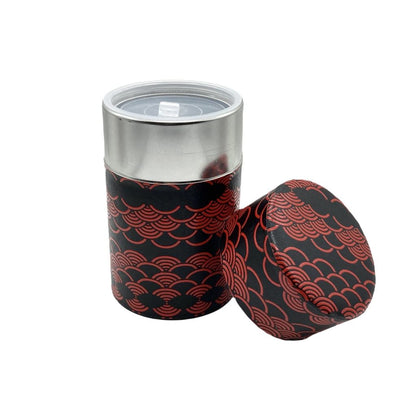 Noguchi Kumataro Tea Garden Tea Canister 150g, Japanese Paper Decorated, with Inner Lid, Kamakura Engraving, Wave Pattern, Black, Stylish Japanese Craftsmanship