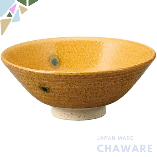 Ale-net Matcha Chawan Yellow Seto Flat Tea Bowl 15cm×6.3cm Ceramic Mino-yaki Japanese Tea Ceremony