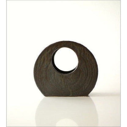 Seto Ware Ceramic Single-Stem Vase - Japanese Black Glaze Round-Window Flower Vase, Made in Japan