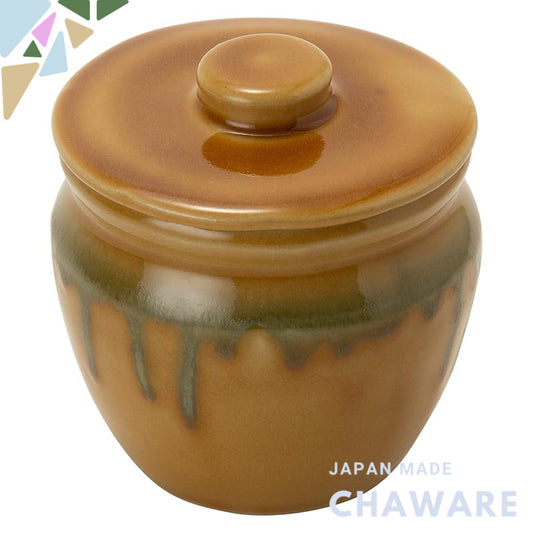 TAMAKI Made in Japan Mini Storage Jar - Kiseto Yellow Glaze, Diameter 8.8cm x Height 9.5cm, 240ml