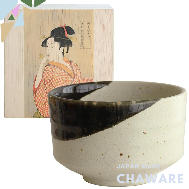 Dolce Duo Matcha Bowl, Oribe Two-Tone Mino Ware, Made in Japan, 11cm, 420ml, Utamaro Box MW-1846
