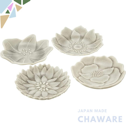 Aito Katachi 4pc Small Plates 7.7x7.5cm Hai-Ao Gray Seto-yaki Microwave & Dishwasher Safe Japan