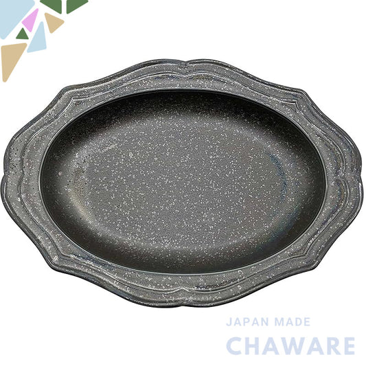 Cadre Mino Ware Antique-Style Oval Relief Ceramic Plate/Bowl – Microwave-Safe, Made in Japan