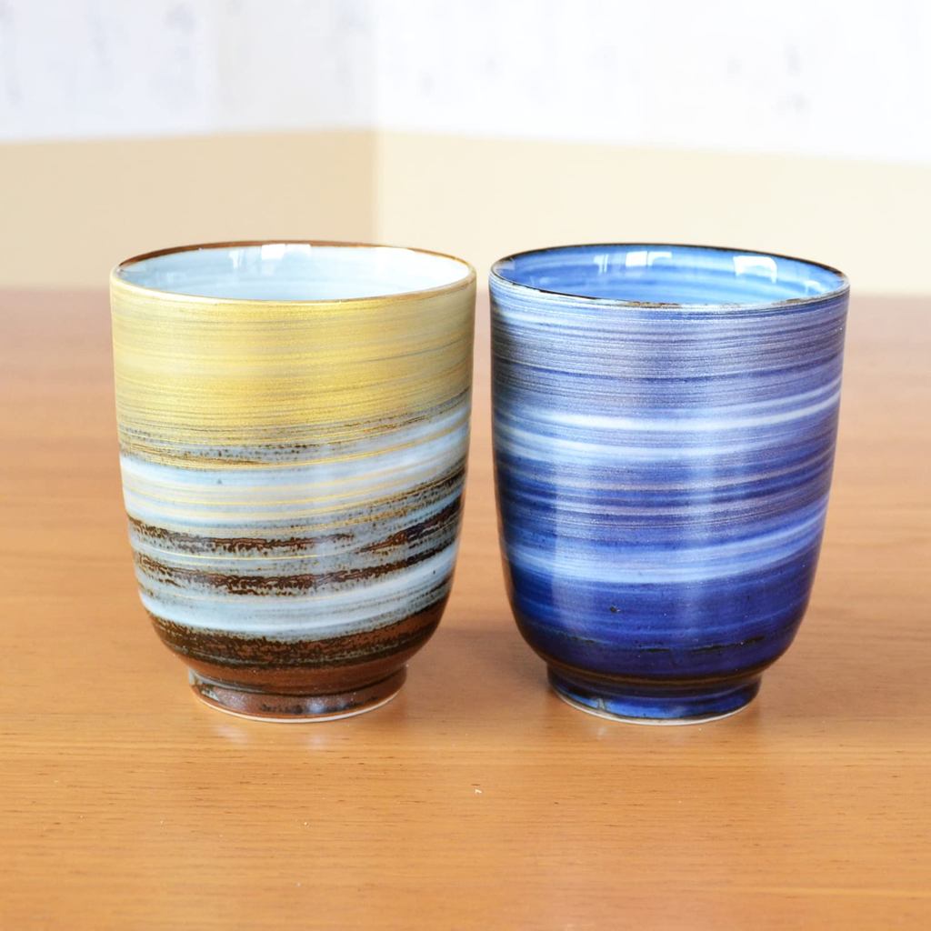 Pair of Arita Tenmei Yunomi Tea Cups - Stylish Couple Tea Cup Set, Gift Boxed, Made in Japan