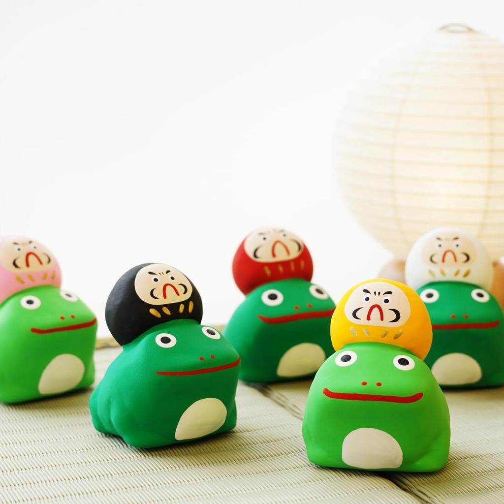 COTONOHA Seto-yaki Frog Daruma Figurine - Handmade Japanese Lucky Pottery Ornament, Small 6.08 cm, Made in Japan
