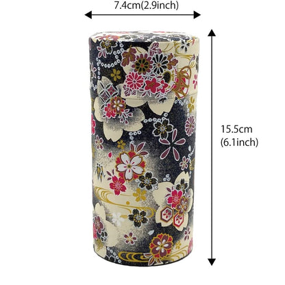 Noguchi Kumataro Tea Garden Large Tea Canister 200g with Inner Lid, Stylish Washi Paper Design, Dark Blue and Black, Made in Japan