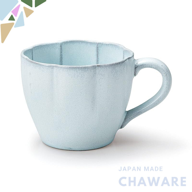 Matte flower-shaped 360ml mug, light-blue Mizuhada Seto-yaki pottery, Made in Japan Renewed 2025