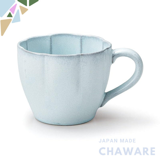 Matte flower-shaped 360ml mug, light-blue Mizuhada Seto-yaki pottery, Made in Japan Renewed 2025