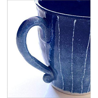 Made in Japan Seto Ceramic Mug - Indigo Striped Modern Japanese-Style Porcelain Cup, Stylish