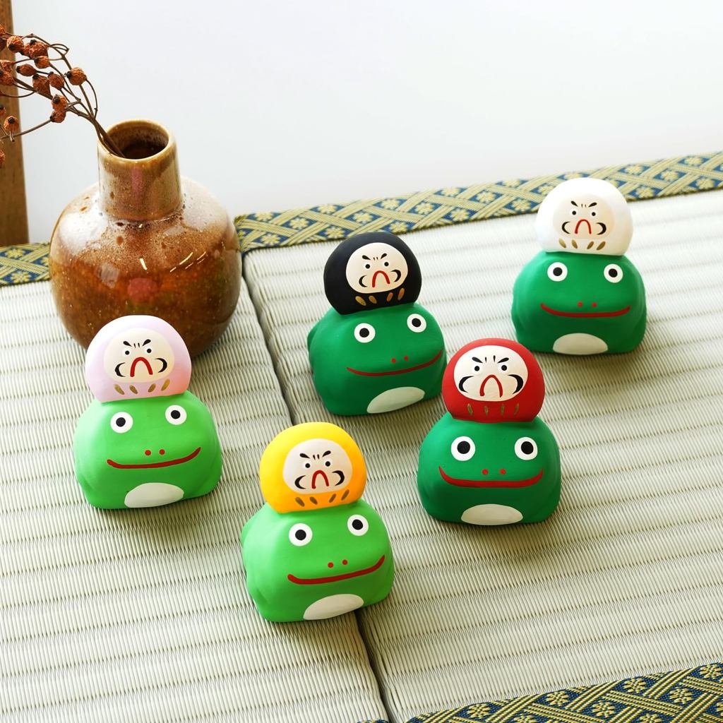 COTONOHA Seto-yaki Frog Daruma Figurine - Handmade Japanese Lucky Pottery Ornament, Small 6.08 cm, Made in Japan