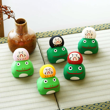 COTONOHA Seto-yaki Frog Daruma Figurine - Handmade Japanese Lucky Pottery Ornament, Small 6.08 cm, Made in Japan