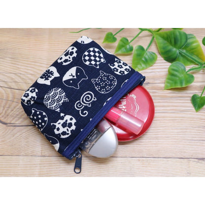 Kyosuke Japanese Mini Pouch in Navy Cat Design