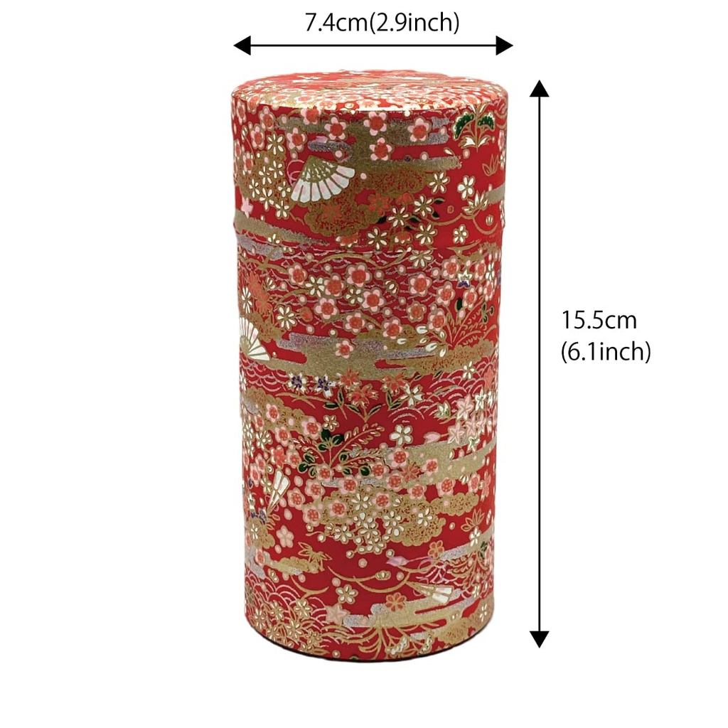 Nokuchi Kumataro Tea Garden Large Capacity Tea Canister 200g with Inner Lid, Stylish Yuzen Washi Paper Design, Made in Japan, Perfect for Tea Lovers