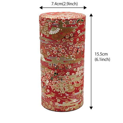 Nokuchi Kumataro Tea Garden Large Capacity Tea Canister 200g with Inner Lid, Stylish Yuzen Washi Paper Design, Made in Japan, Perfect for Tea Lovers
