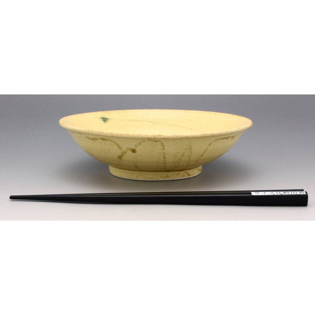 Seto Ware Yellow-Glazed Swirl 16cm Shallow Ceramic Bowl – Japanese Salad/Simmer Bowl