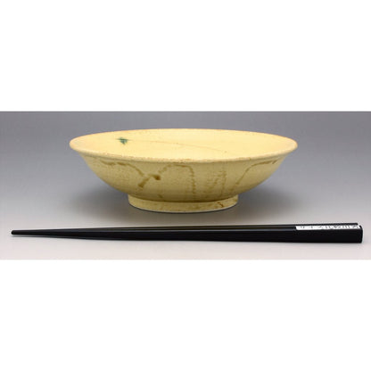 Seto Ware Yellow-Glazed Swirl 16cm Shallow Ceramic Bowl – Japanese Salad/Simmer Bowl