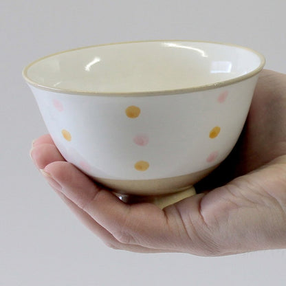 Ranchant Pair Rice Bowls 11.8x7cm Two-Tone Polka Dot Hasami-Yaki Japanese Porcelain - Made in Japan