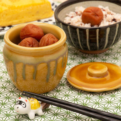 TAMAKI Made in Japan Mini Storage Jar - Kiseto Yellow Glaze, Diameter 8.8cm x Height 9.5cm, 240ml