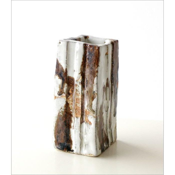 Ceramic Seto-yaki Square Flower Vase Japanese-made Glazed White Namako 6×6×13.5cm Tokonoma/Entry