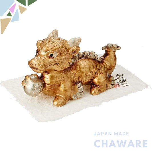 Ale-net Gold Feng Shui Dragon Ornament Seto-yaki Ceramic Japan Lucky Money Charm for Entrance