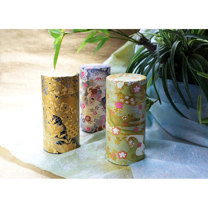 Noguchi Kumataro Tea Garden Large Tea Canister 200g with Inner Lid, Stylish Washi Paper Design, Dark Blue and Black, Made in Japan