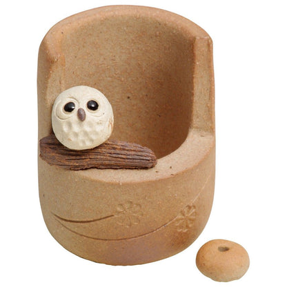 Shigaraki Ware Ceramic Owl Incense Holder & Dish — Made in Japan