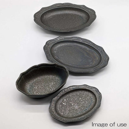 Mino Ware "Cadre" Oval Relief Ceramic Plate – Microwave-Safe, Made in Japan