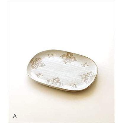 Fofo-ca Shallow Oval Ceramic Plate – Modern Japanese Seto Ware with Floral Pattern