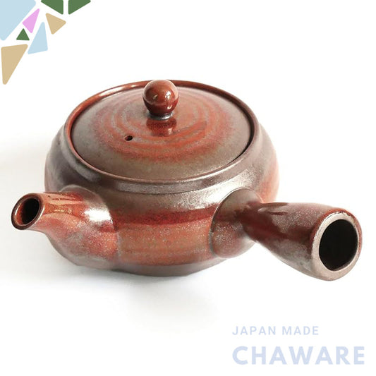 Banko-yaki Japanese Kyusu Teapot 370ml Red with Bottom Mesh Strainer - 2-Person, Up to 2nd Brew