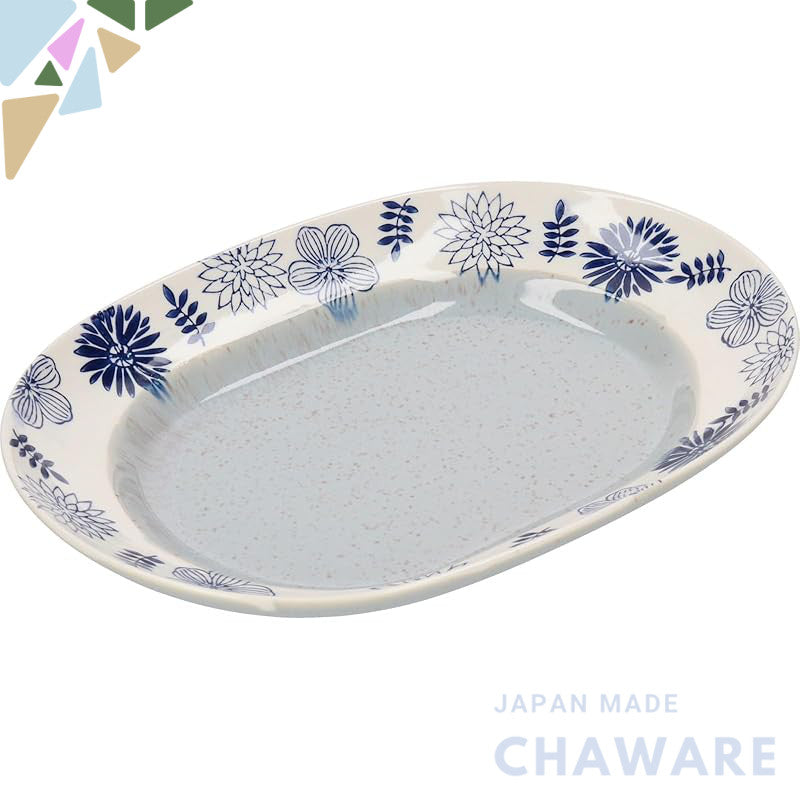 aito Seisakusho Garden Large Oval Plate 27×19 cm, White Floral Mino Ware, Dishwasher-Safe, Made in Japan