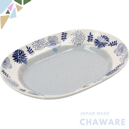 aito Seisakusho Garden Large Oval Plate 27×19 cm, White Floral Mino Ware, Dishwasher-Safe, Made in Japan