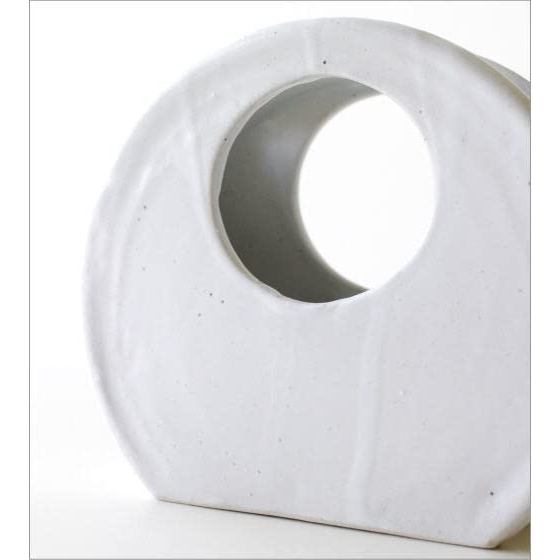 Seto ceramic vase Japan modern white round-cutout design with built-in flower partition tabletop