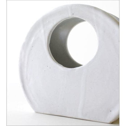 Seto ceramic vase Japan modern white round-cutout design with built-in flower partition tabletop