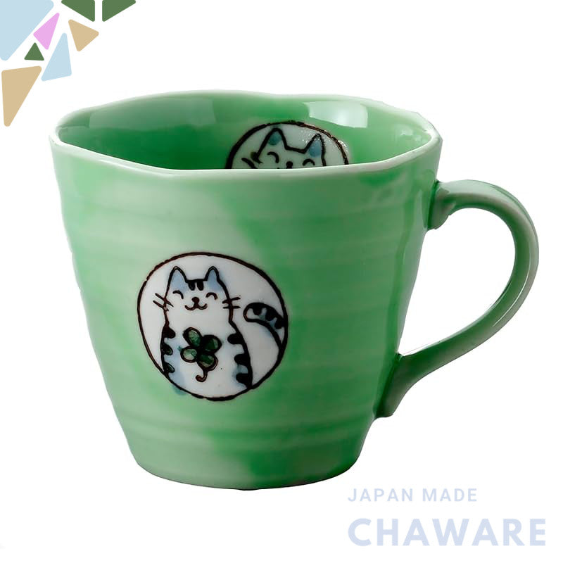Craftsman House Seto-Yaki Ceramic Mug – Feng Shui Green Cat for Health Luck, Made in Japan