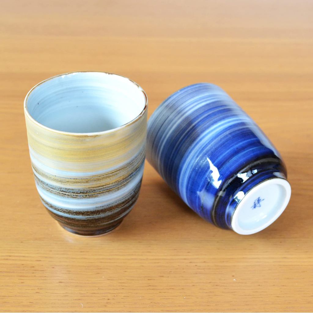 Pair of Arita Tenmei Yunomi Tea Cups - Stylish Couple Tea Cup Set, Gift Boxed, Made in Japan