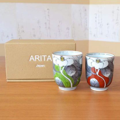 Arita Porcelain Couple Teacup Set - Yuuka Elegant Pair, Gift Boxed, Stylish Japanese-Made