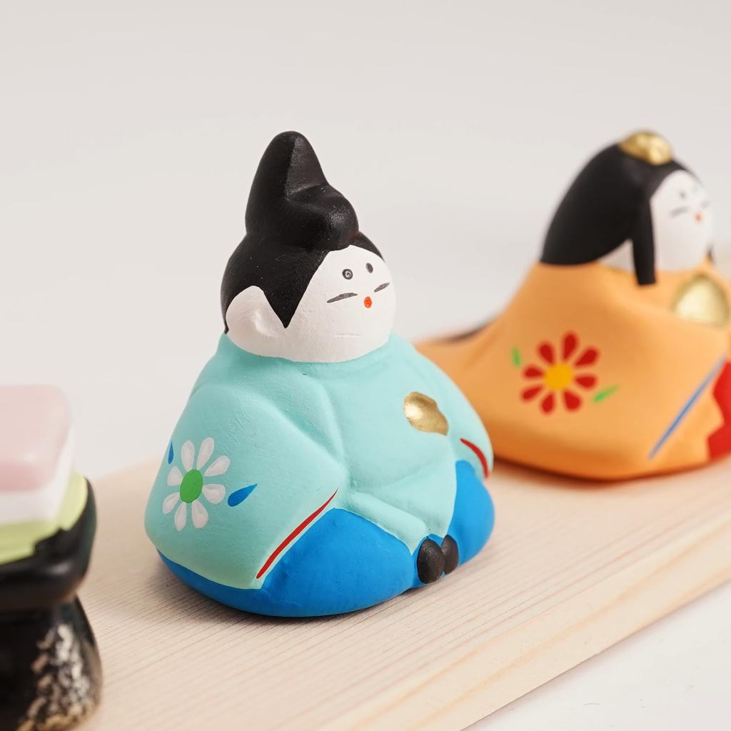 Fukubeya Seto ware Toy Workshop Mini Hina Dolls on Base, Porcelain, Made in Japan, Hina Matsuri