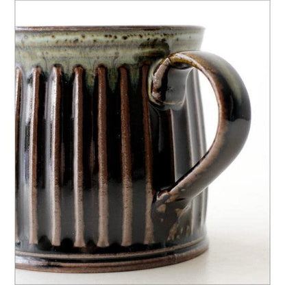 Rococo Seto Ware Ceramic Coffee Mug 200ml — Japanese-Made Modern Shinogi Ridged Design, Microwave & Dishwasher Safe (11×8×8 cm)